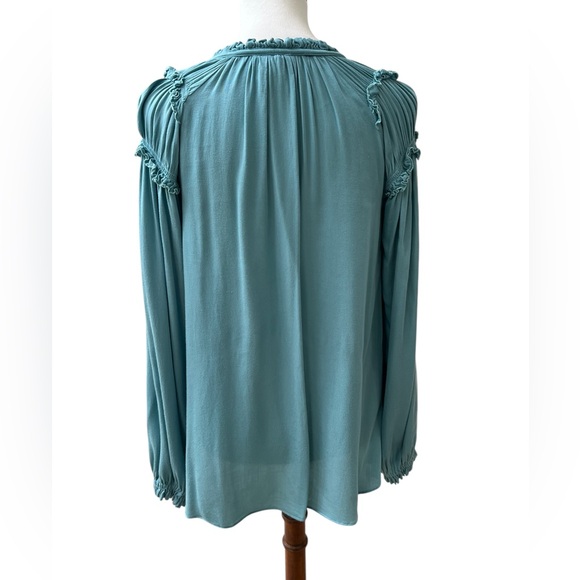 SUNDANCE So In Love Ruffle Peasant Top Long Sleeve V-neck Green Women’s Small - Picture 4 of 5